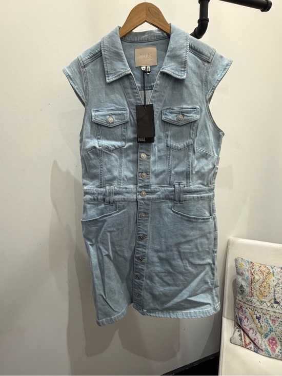 PAIGE Dresses & Skirts - PAIGE Light Blue Denim Button-Front Sleeveless Dress PM